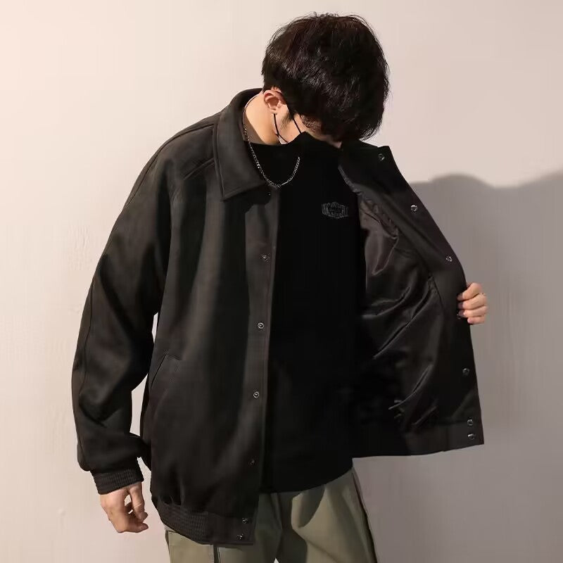 Men's Autumn Winter Suede Bomber Coat Autumn Top Jacket