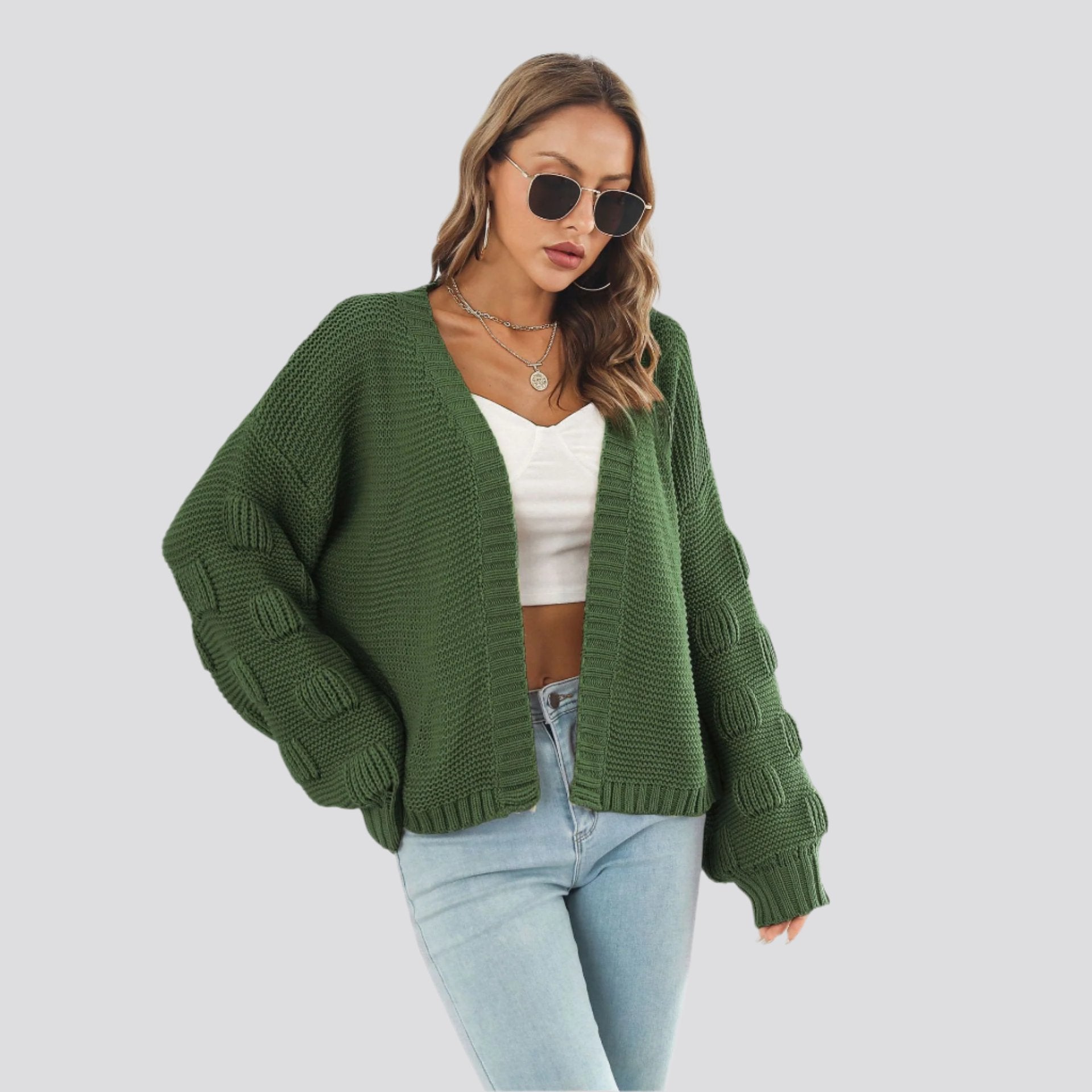 Puff Sleeve Cardigan Sweater Women Clothes Front Chunky Knitwear Coat