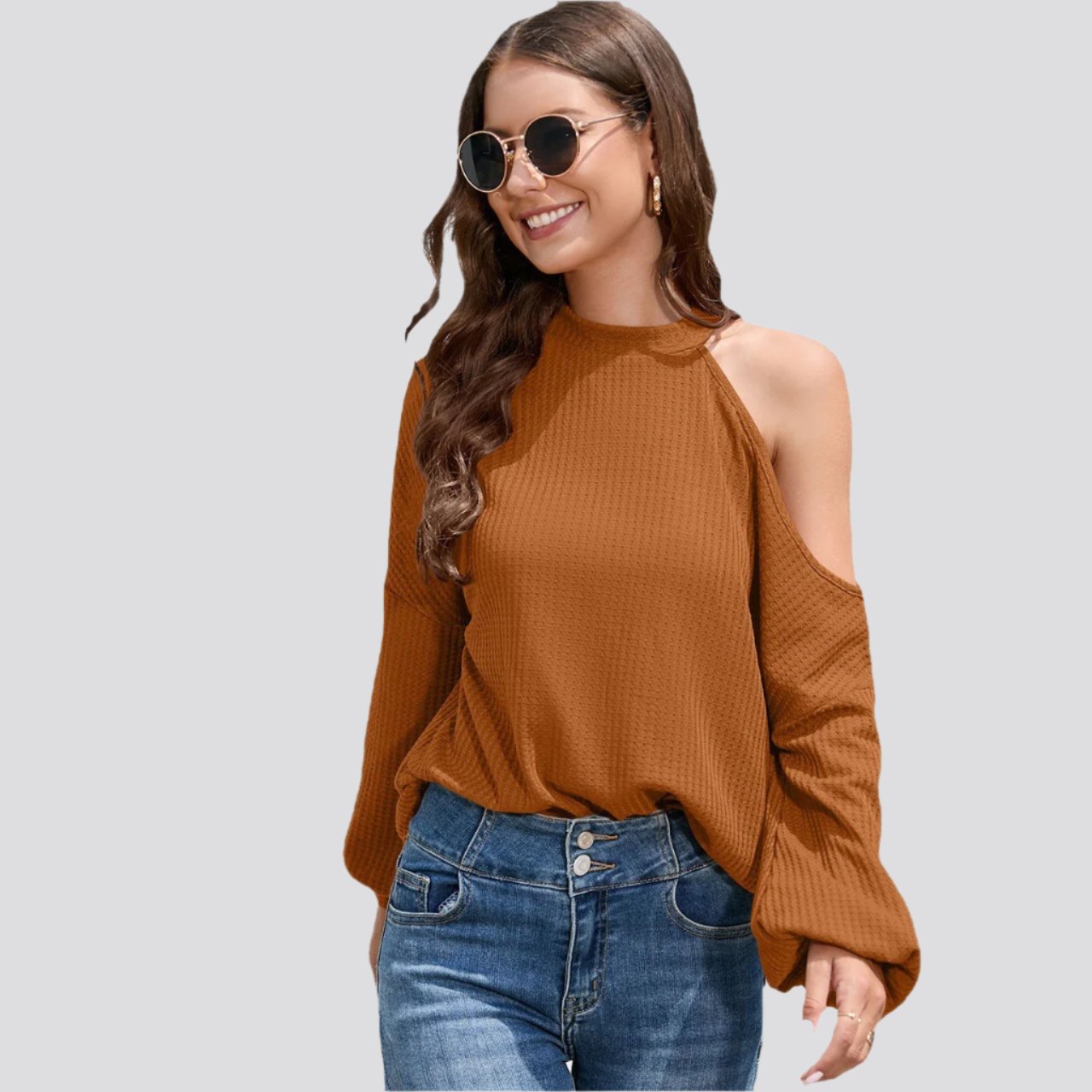 Off-the-shoulder Long Sleeve Crew Neck T-shirt Top Women