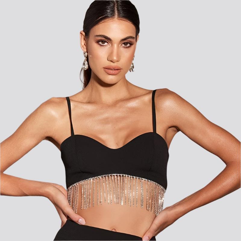 Clothing New Fashion Diamond Tassel Sexy Crop-top Spaghetti-strap Small Vest