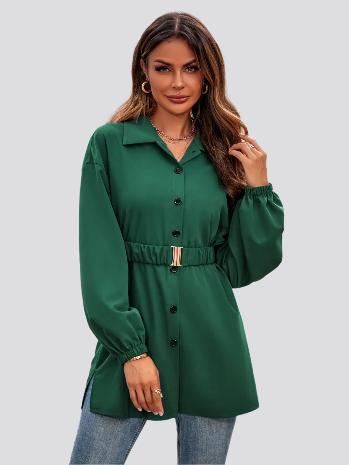 Single Breasted Belt Shirt Coat Women