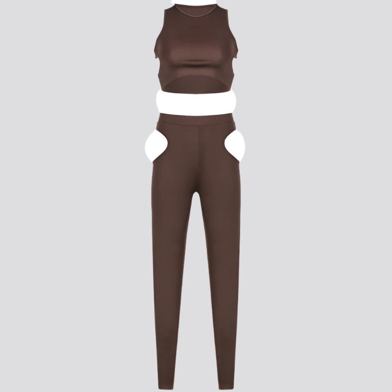 Women's Irregular Cutout Crop Tank Top Pants Two Piece Set