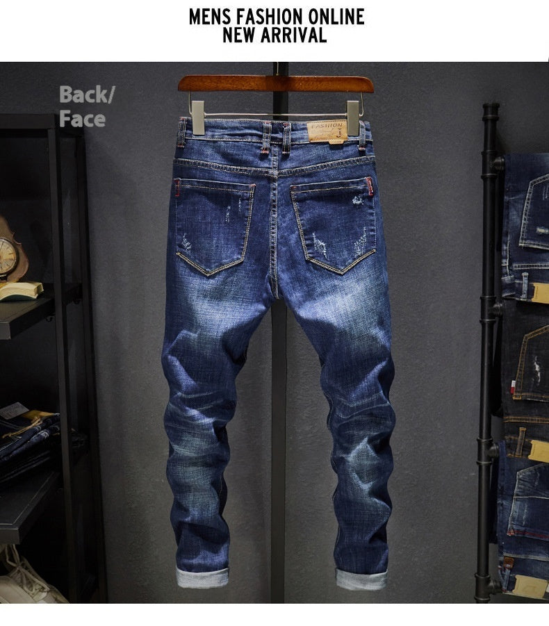 Cross-border Stretch Jeans Men's Ripped Casual Slim Fit Skinny Denim Pants