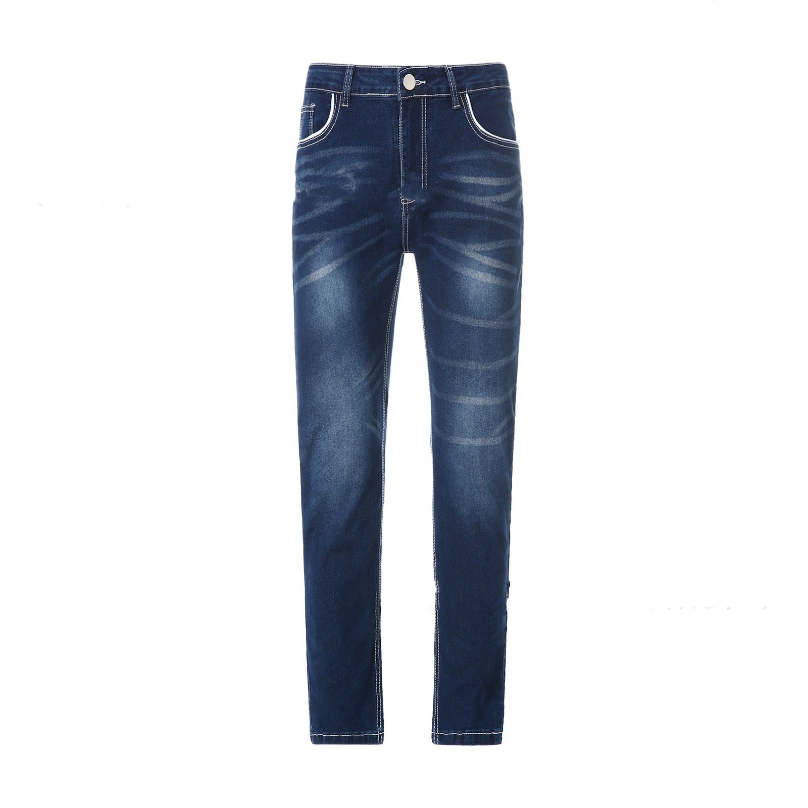 High Quality Blue Slim-fitting Simple Small Straight-leg Jeans