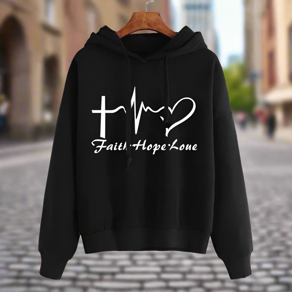 Heart Print Hoodie Sweatshirt Pullover Tops Women Long Sleeve Sports Clothes