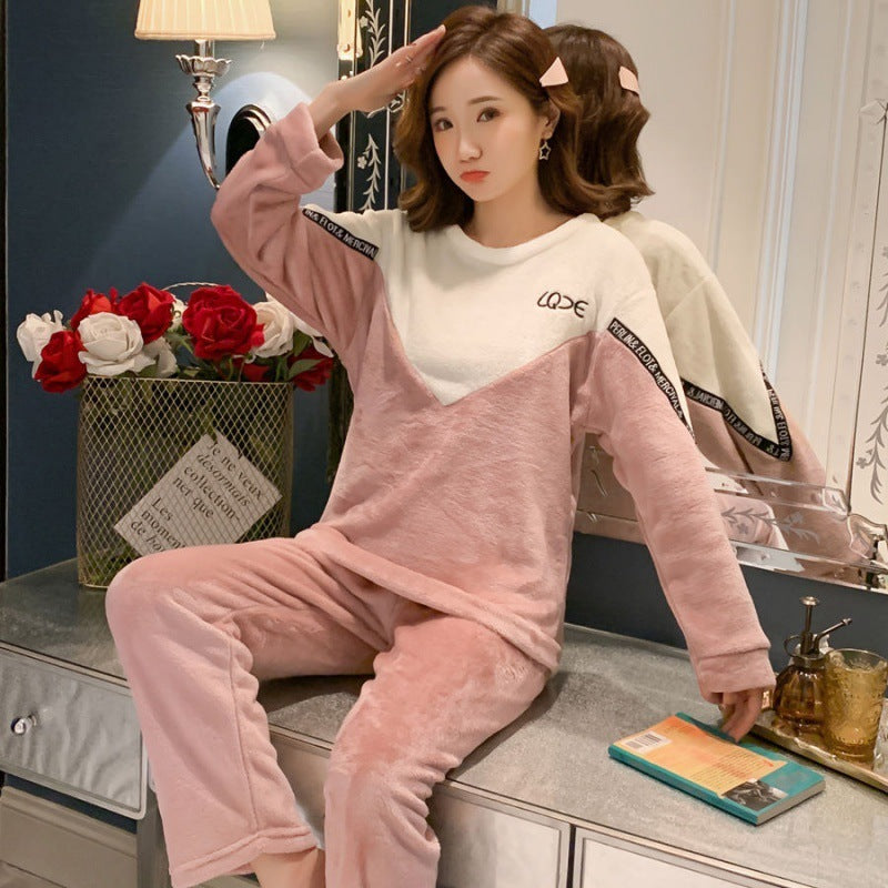 2 Pieces Women Sleepwear Warm Winter Thick