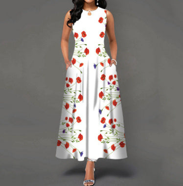 Black and White Color Block Floral Print Maxi Dress