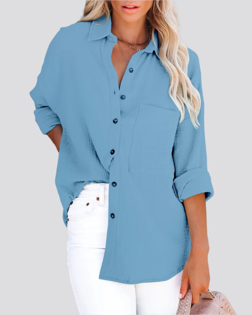 Simple Long Sleeve V Neck Button Ladies Cotton Linen Shirt Women's Clothing