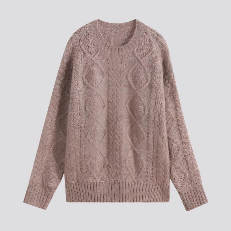 Mohair Sweater For Women For Autumn And Winter Outer Wear Thickened Loose Cozy Style Pullover Mid-length Twist Knitted Sweater