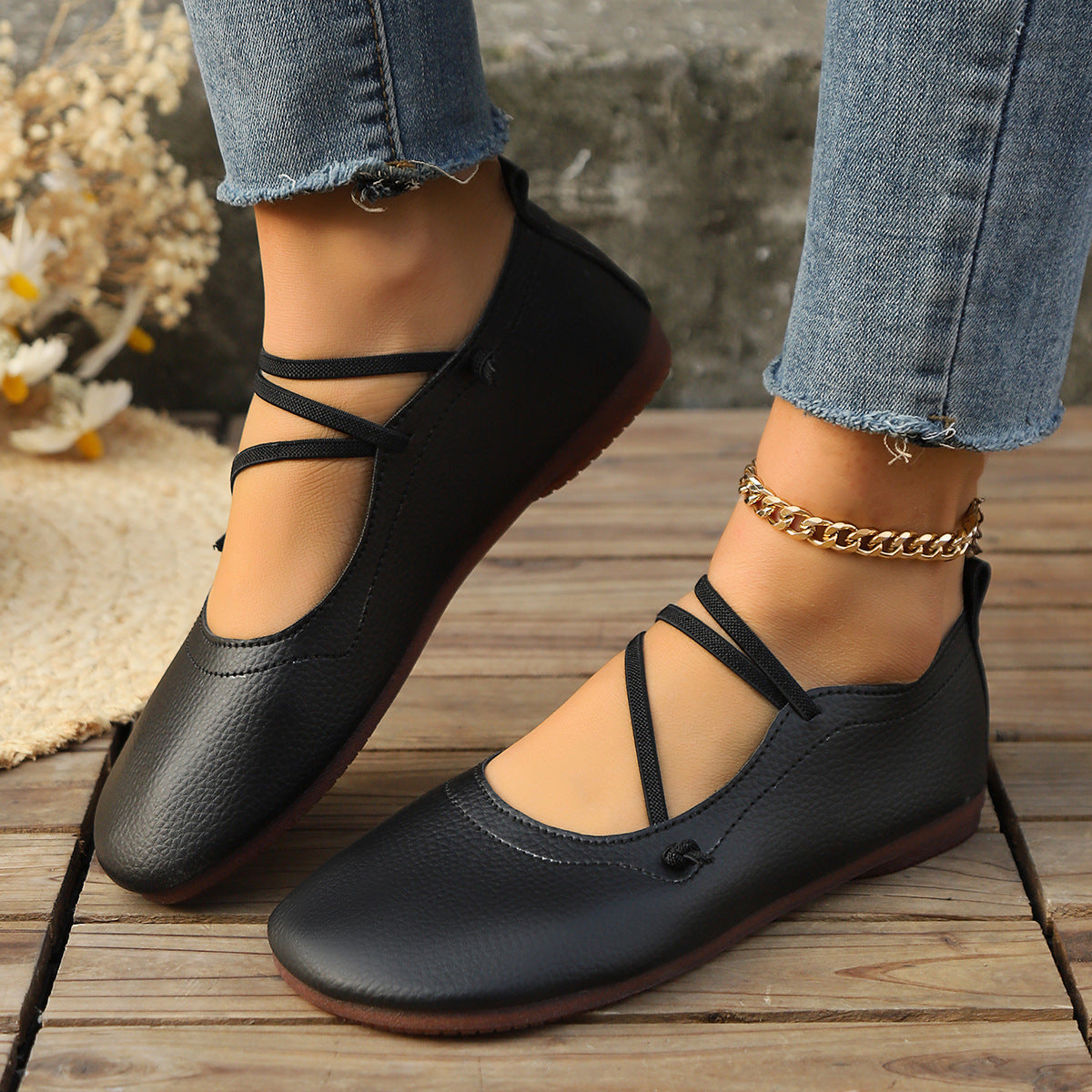 Fashion Square Toe Flats Shoes Shallow Slip-on  Loafers Casual Cozy Shoes