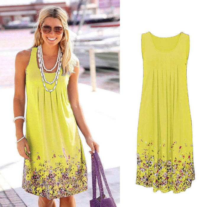 Sleeveless Floral Print Loose Summer Dress Fashion Casual Women Dress