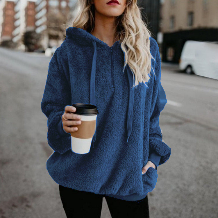 Women's Polerones Fleece Hoodies Long Sleeve Hooded Pullover Sweatshirt Autumn Winter Warm Zipper Pocket Coat Female Sweatshirt