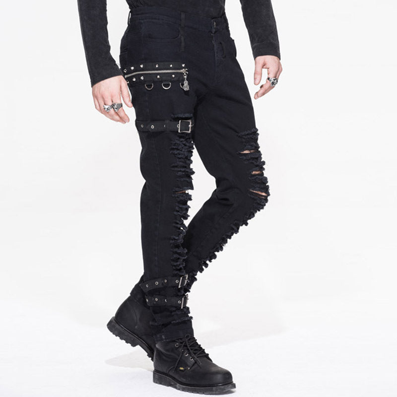 Distressed patchwork slim-fit jeans