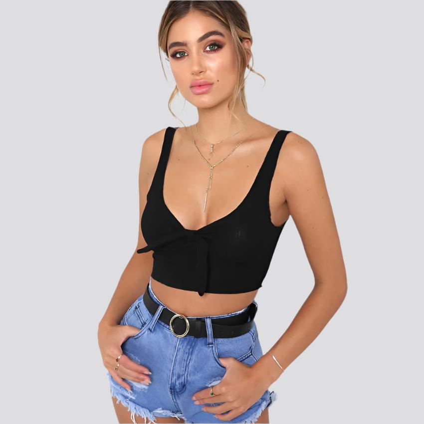 COOL RIBBED BOW CROP TOP