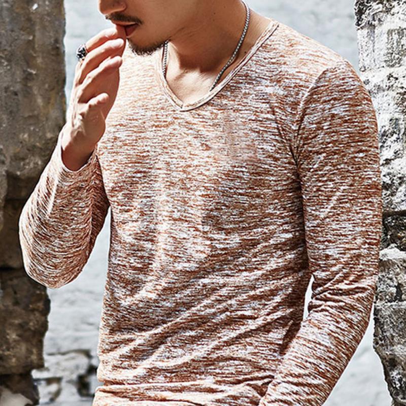 Long Sleeve T-Shirt Men Spring Autumn Fashion Round-Neck Slim Fit T-Shirt