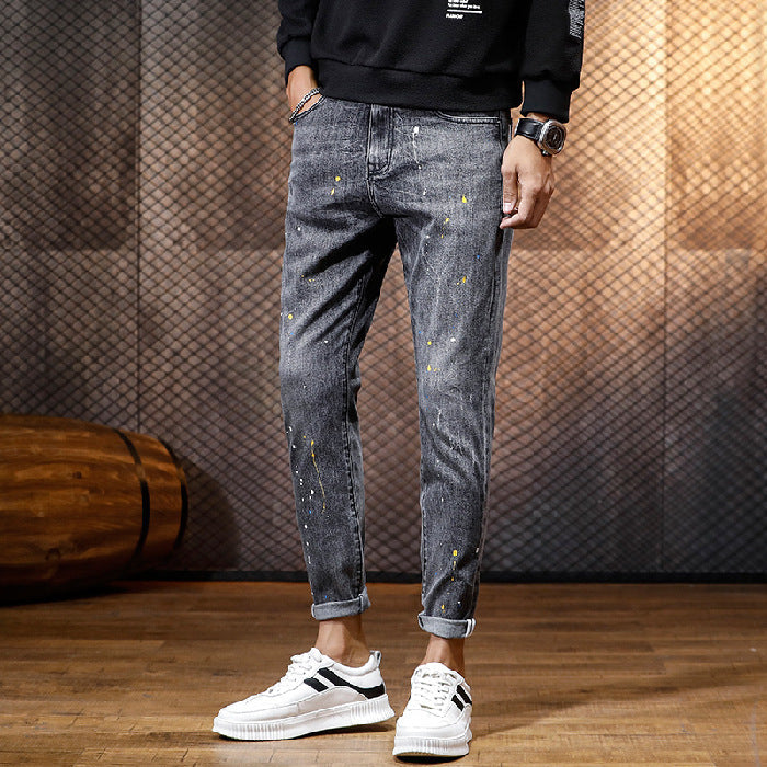 Men's Autumn Thin Wear-Resistant Elastic Slim Fit Small Leg Jeans