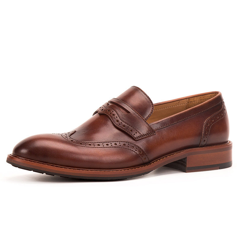 Business Casual Loafers Handmade Men's Shoes Brooch Carved Men's Leather Shoes