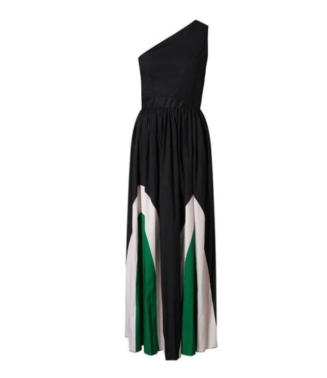 Stitching strapless contrast color maxi dress