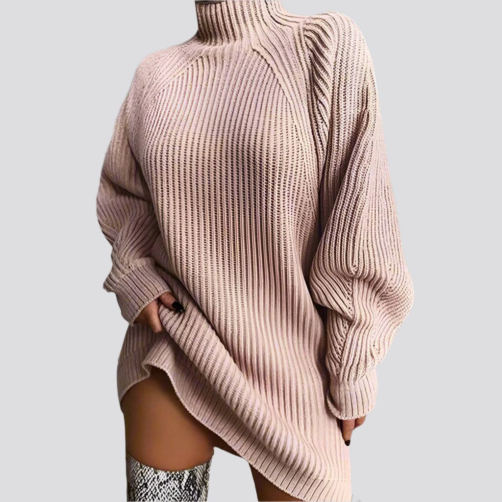 Solid Turtleneck Long Sweater Winter Warm Women Sweater Dress