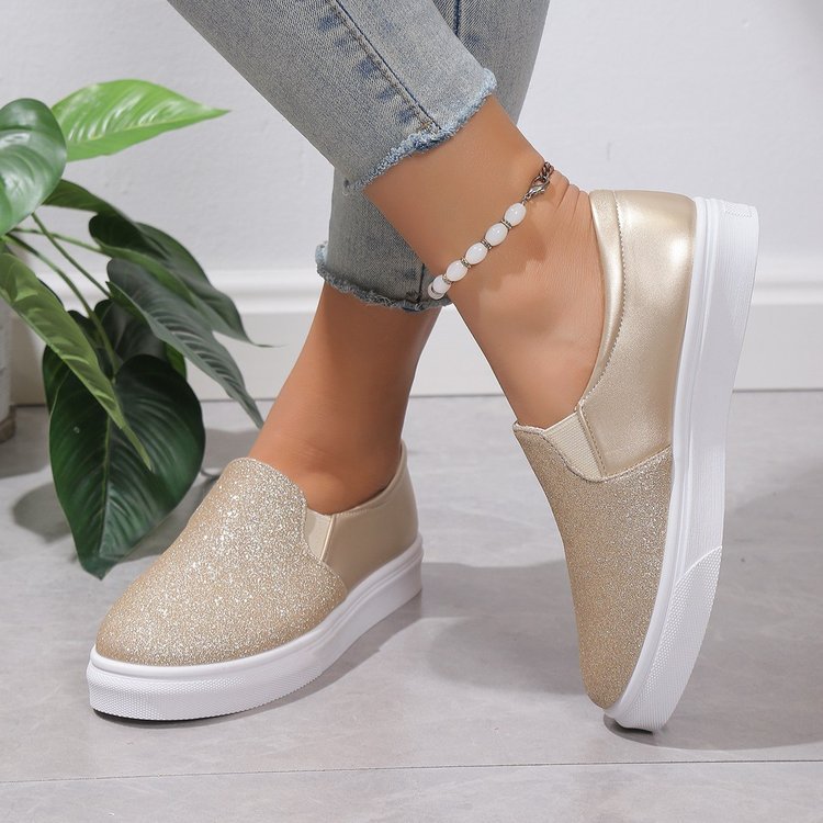 Round Toe Flat Shoes With Sequined Loafers Walking Shoes Women