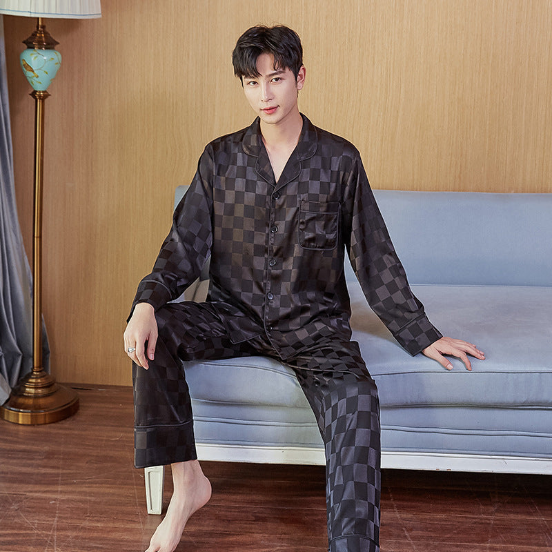 Men's Imitation Silk Spot Thin Pajamas Dad Home Service