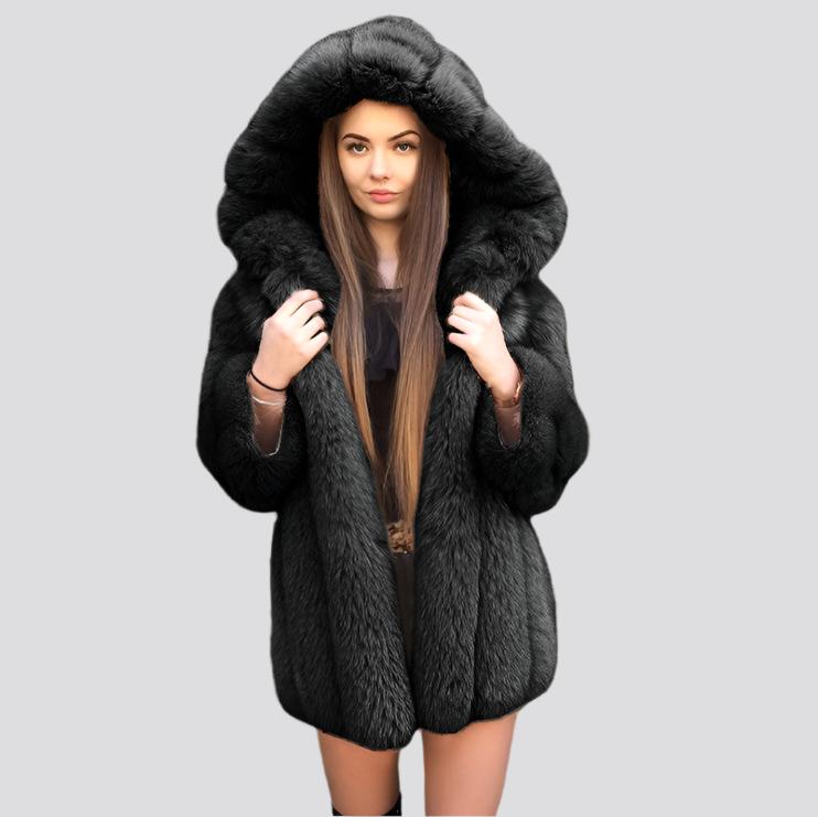 Faux fur hooded coat for women