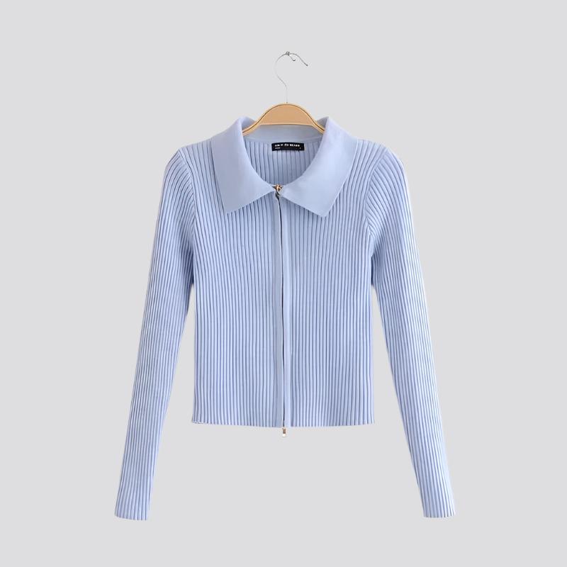 Double-headed zipper short knit sweater Slim short lapel thin coat