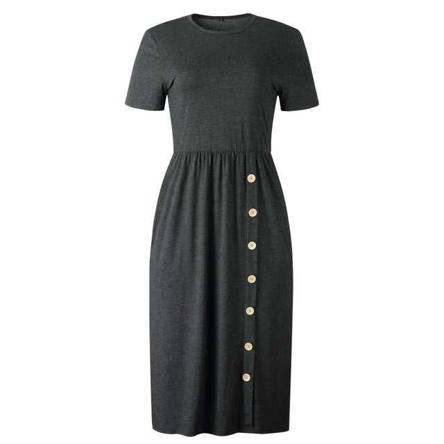 Button casual women knitted dress