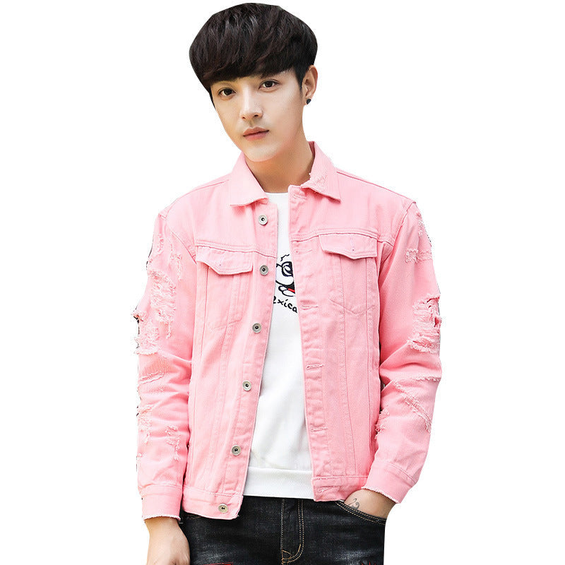 Men's hole jacket loose denim cotton jacket