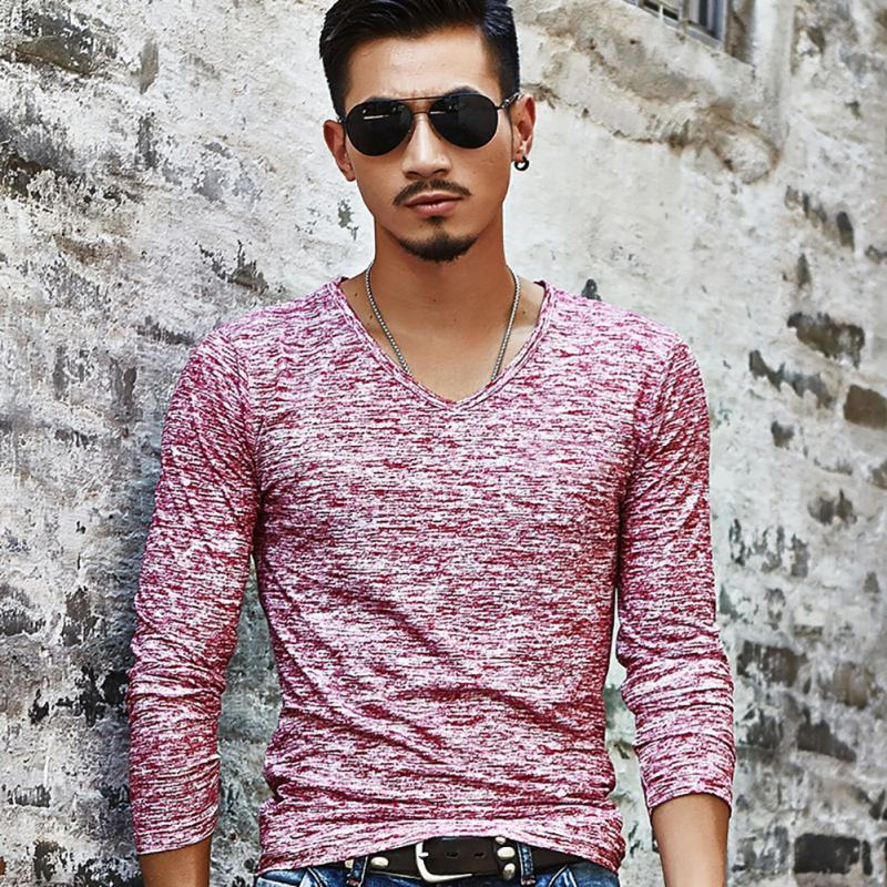 Long Sleeve T-Shirt Men Spring Autumn Fashion Round-Neck Slim Fit T-Shirt