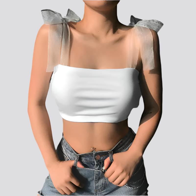 TRANSPARENT RIBBON STRAP TANK TOP