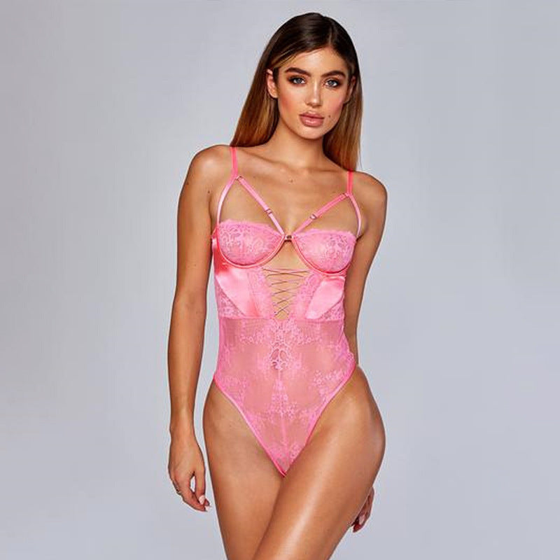 Shapewear Sexy Mesh Embroidery With Steel Ring Ladies Bottoming Bodysuit