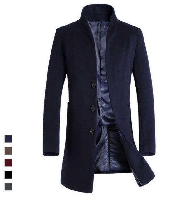 Winter men's long section Slim coat wool coat coat windbreaker jacket