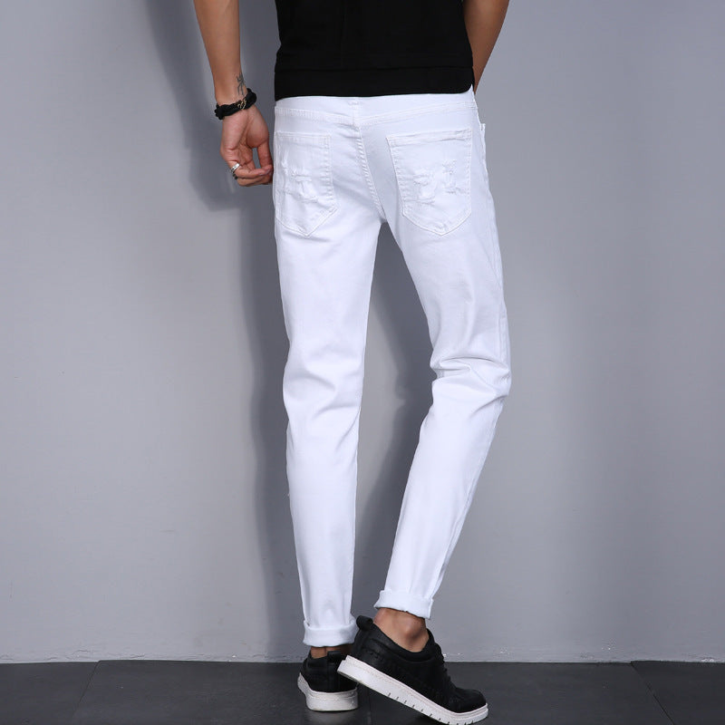 Slim Fit Stretchy Feet White Casual Youth Jeans