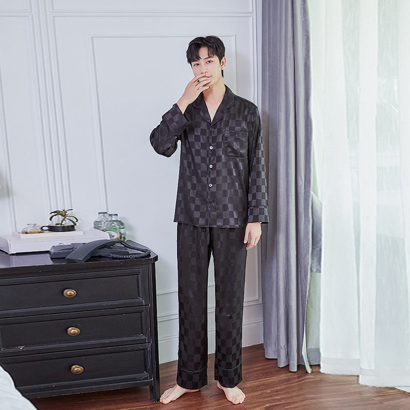 Men's Imitation Silk Spot Thin Pajamas Dad Home Service