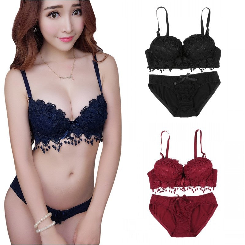 Sexy lace gathered bra set