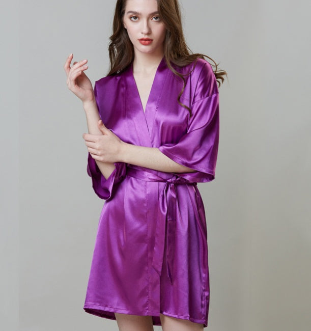 Women's Faux Silk Robe Bath Gown