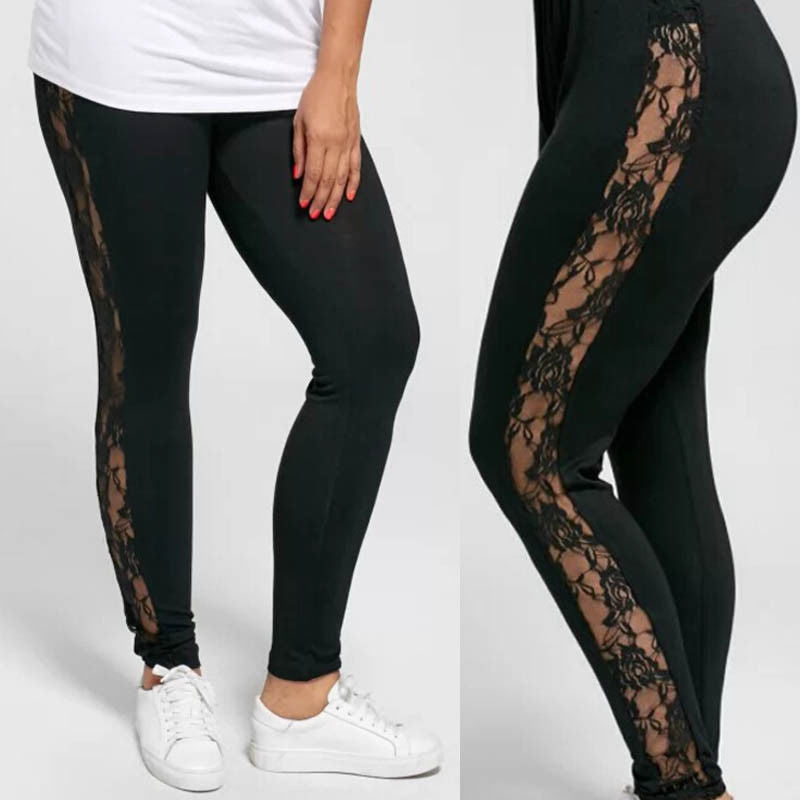 Plus Size Sexy Women Holllow Out Lace Leggings