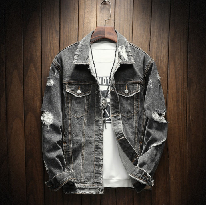 GODLIKE Men's new denim jacket for ./Fashion casual men long-sleeve vintage denim jacket./male grey denim jacket.