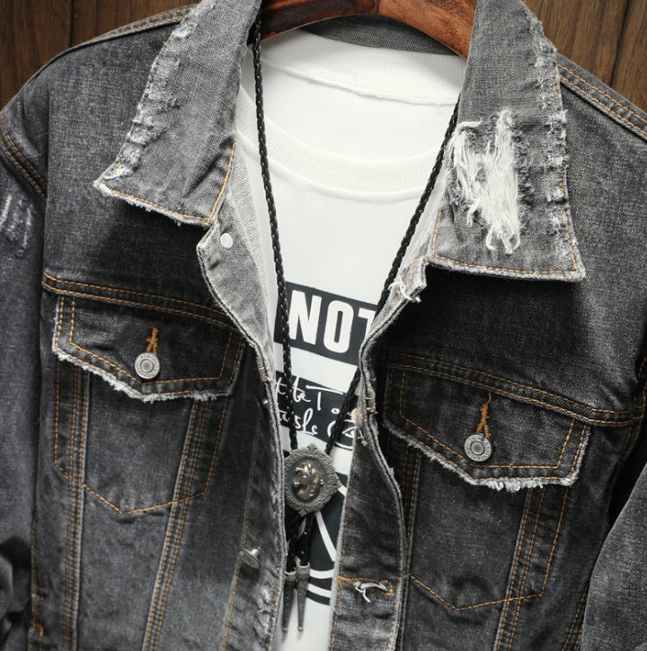 GODLIKE Men's new denim jacket for ./Fashion casual men long-sleeve vintage denim jacket./male grey denim jacket.