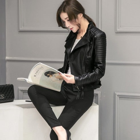 Slim Leather Jacket Motorcycle Leather Women Short