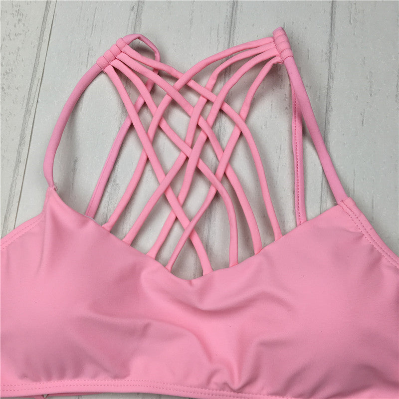 cut out Bikinis Sexy pink bandage cut out Halter bikini swimsuit women cross Women's swimwear swimming suit