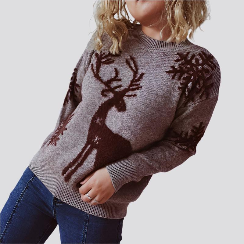 Women's Fashion Round Neck Long Sleeve Knitted Christmas Sweater