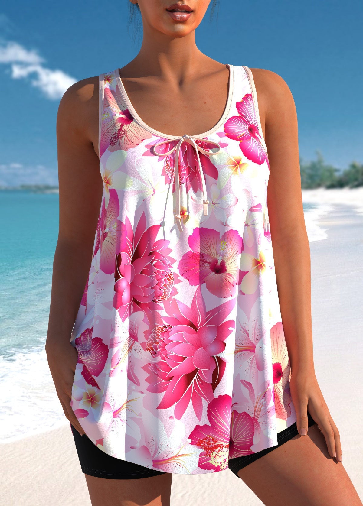 Popular Printed Tankini Swimsuit Split Plus Size Ladies