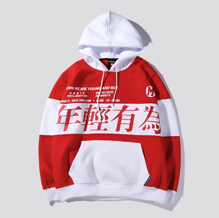 Chinese style spring tide brand men and women with contrast color sweater young and a couple of hooded fleece tops