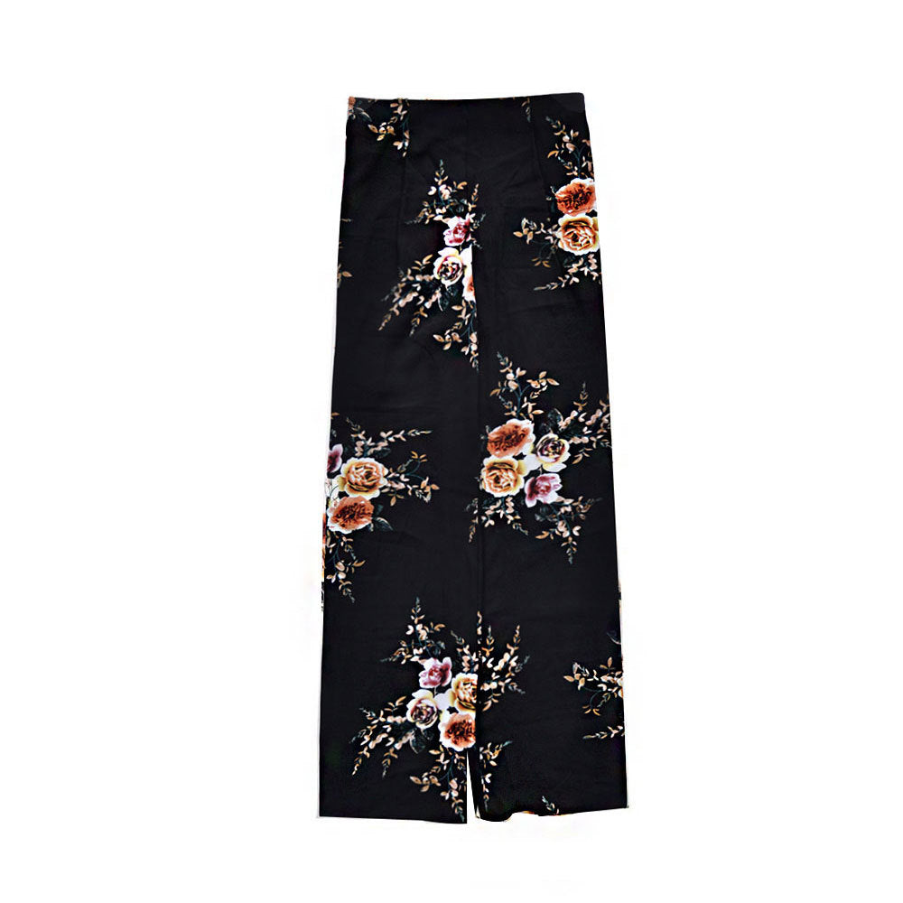 Summer large size women's European and American chiffon printing split loose wide leg pants casual pants