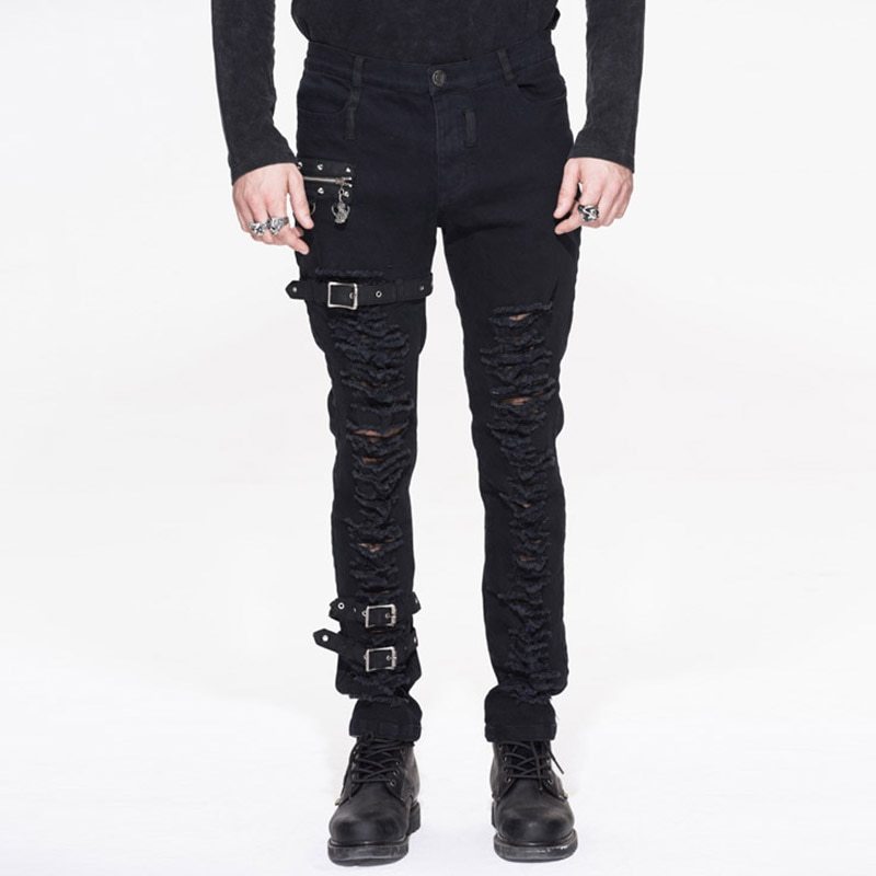 Distressed patchwork slim-fit jeans