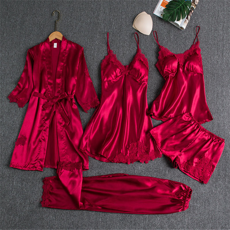 Spring And Autumn Sling Five-Piece Pajamas Women