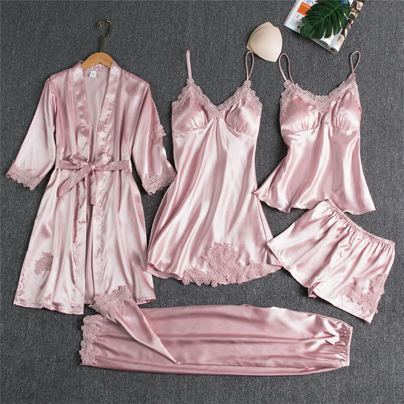 Spring And Autumn Sling Five-Piece Pajamas Women