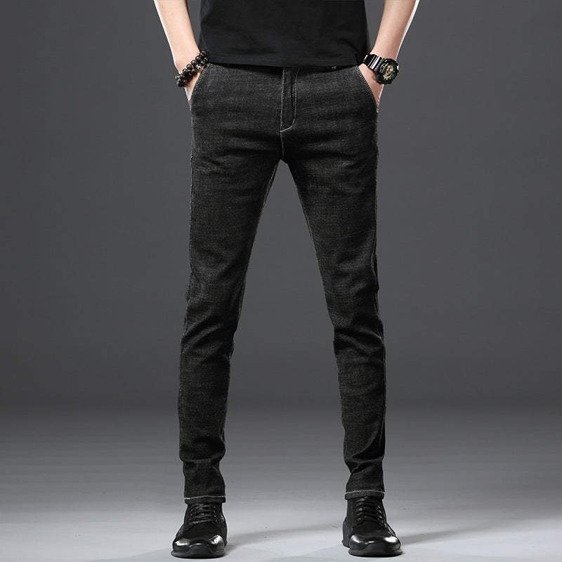 Stretch Loose Men Plus Flint Jeans Korean version popular logo slim skinny leg pants long pants black Haren pants